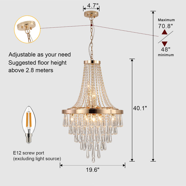 English Elm (Same As W1340102274/L5004) 20" Elegant Crystal Pendant Chandelier With Gold Finish – 11-Light Tiered Design For Modern Interiors W1340P189296