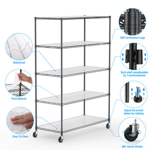 English Elm 5 5-Tier Heavy Duty Adjustable Storage Rack — 6000lb Capacity, NSF-Certified Wire Shelving on Wheels Black W155083056