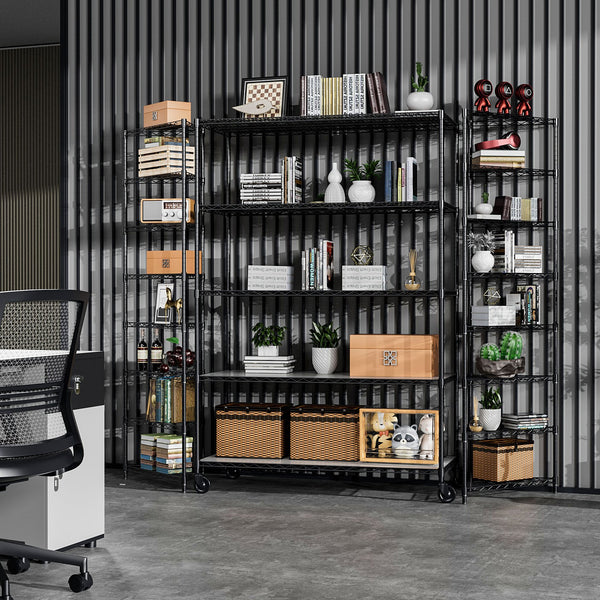 English Elm 5 5-Tier Heavy Duty Adjustable Storage Rack — 6000lb Capacity, NSF-Certified Wire Shelving on Wheels Black W155083056