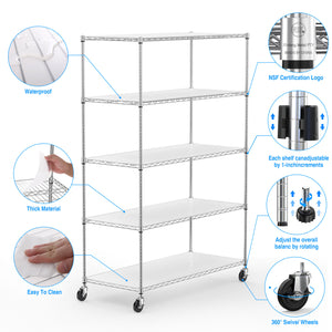 English Elm 5 5-Tier Heavy Duty Adjustable Storage Rack — 6000lb Capacity, NSF-Certified Wire Shelving on Wheels Chrome W155083057