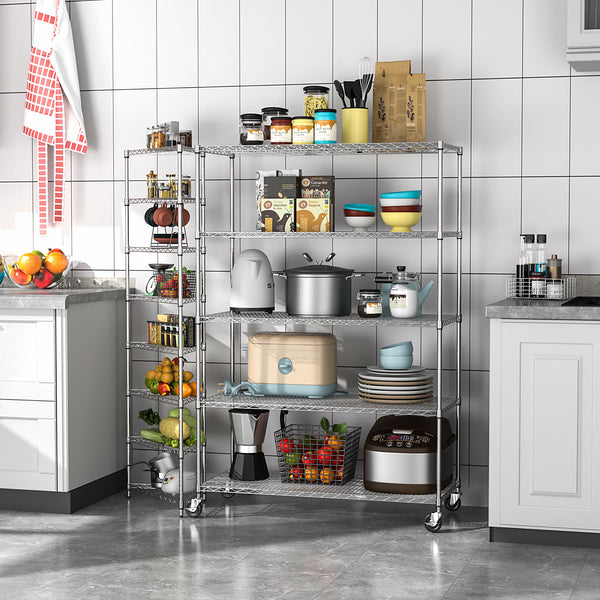 English Elm 5 5-Tier Heavy Duty Adjustable Storage Rack — 6000lb Capacity, NSF-Certified Wire Shelving on Wheels Chrome W155083057