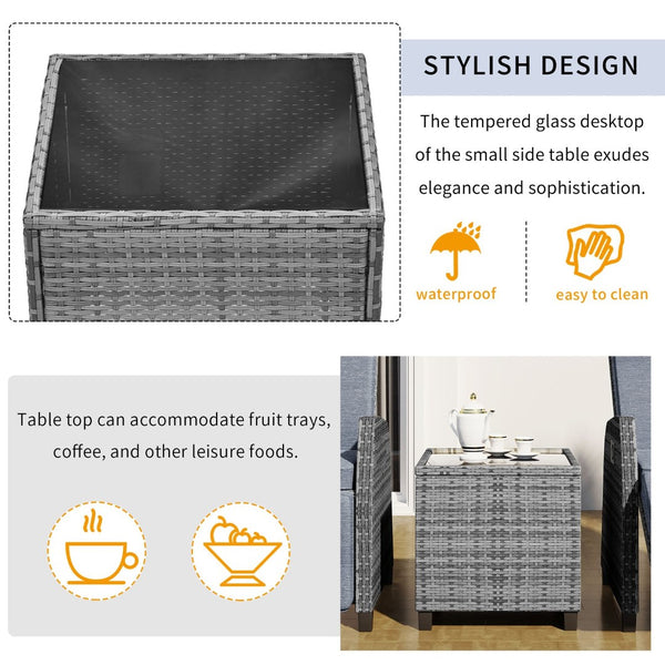 English Elm U_style Outdoor Hdpe Rattan Two Person Lounge Set with Tempered Glass Coffee Table WY000325AAE