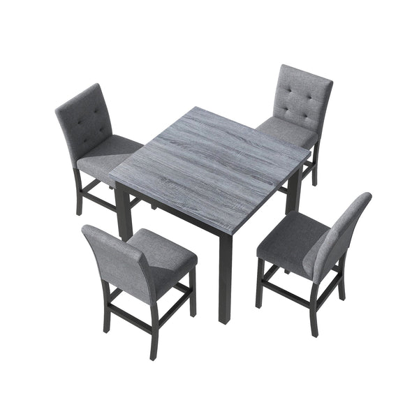 English Elm TOPMAX Counter Height 5-Piece Dining Set — Two-Tone Black Wood & Gray Upholstery, Durable Rubberwood SP000228AAB