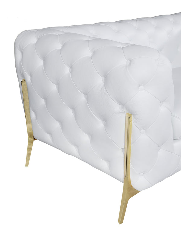 English Elm Global Transitional Top Grain Italian Leather Loveseat with 3-Layer High Density Foam & Chrome Legs White B05777755