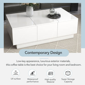 English Elm High-gloss Extendable Coffee Table with Hidden Compartments and Drawers White WF303591AAK