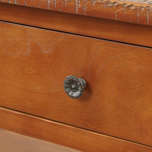 English Elm 48'' Pine Wood Console Table Vintage Entryway Piece with 3 Drawers and Open Shelves Brown W1202P360969