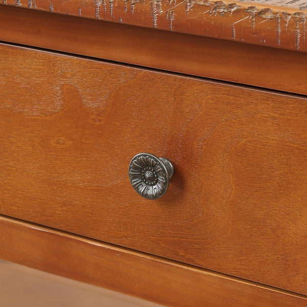 English Elm 48'' Pine Wood Console Table Vintage Entryway Piece with 3 Drawers and Open Shelves Brown W1202P360969