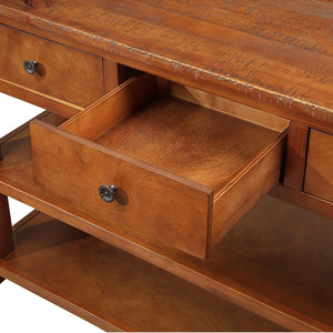 English Elm 48'' Pine Wood Console Table Vintage Entryway Piece with 3 Drawers and Open Shelves Brown W1202P360969