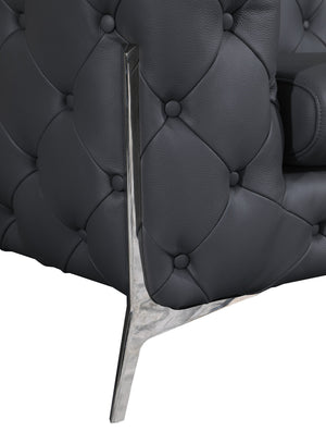 English Elm Global Transitional Top Grain Italian Leather Loveseat with 3-Layer High Density Foam & Chrome Legs Gray B05777752