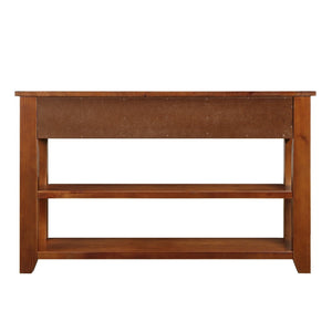 English Elm 48'' Pine Wood Console Table Vintage Entryway Piece with 3 Drawers and Open Shelves Brown W1202P360969