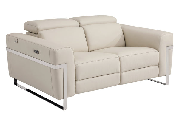 English Elm Global United Italian Leather Power Reclining Loveseat with Usb Port and Chrome Legs B05777830