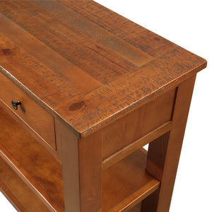 English Elm 48'' Pine Wood Console Table Vintage Entryway Piece with 3 Drawers and Open Shelves Brown W1202P360969
