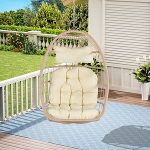 English Elm Outdoor Woven Pe Rattan Egg Swing Chair with Cushioned Seat for Patio or Garden W87470711