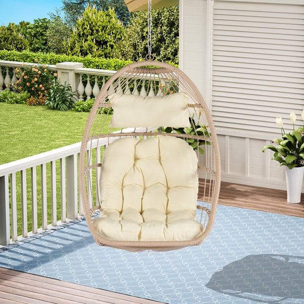 English Elm Outdoor Woven Pe Rattan Egg Swing Chair with Cushioned Seat for Patio or Garden W87470711