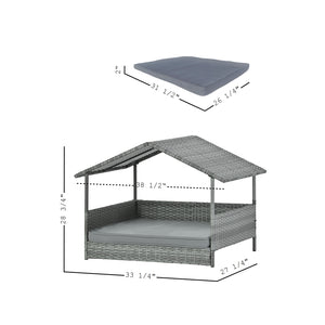 English Elm Dog Dark Grey PE Wicker Pet Bed with Canopy - Durable Metal Frame, 2" Plush Polyester Cushion, Outdoor Patio-Friendly W1703P188889