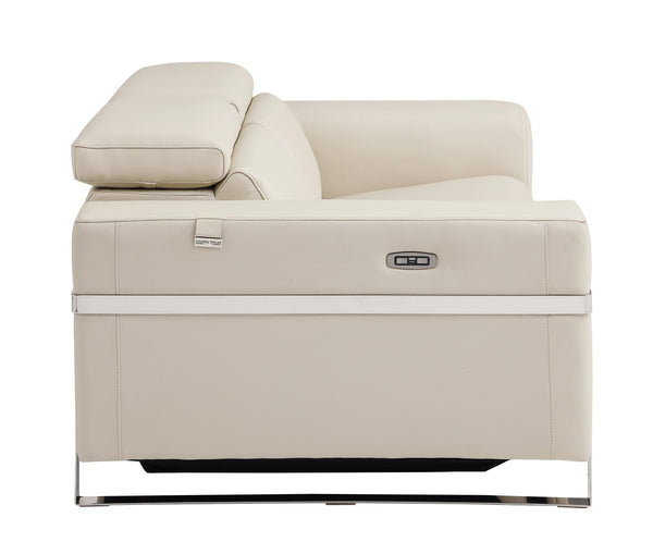 English Elm Global Top Grain Italian Leather Sofa with Power Recliner, Beige, USB Charger, Stainless Legs — LuxeComfort Series B05777829