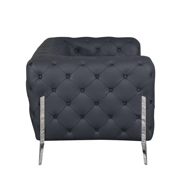 English Elm Global Transitional Top Grain Italian Leather Loveseat with 3-Layer High Density Foam & Chrome Legs Gray B05777752
