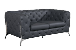 English Elm Global Transitional Top Grain Italian Leather Loveseat with 3-Layer High Density Foam & Chrome Legs Gray B05777752