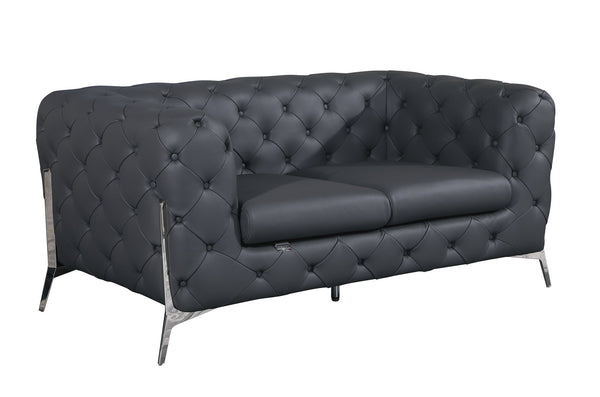 English Elm Global Transitional Top Grain Italian Leather Loveseat with 3-Layer High Density Foam & Chrome Legs Gray B05777752