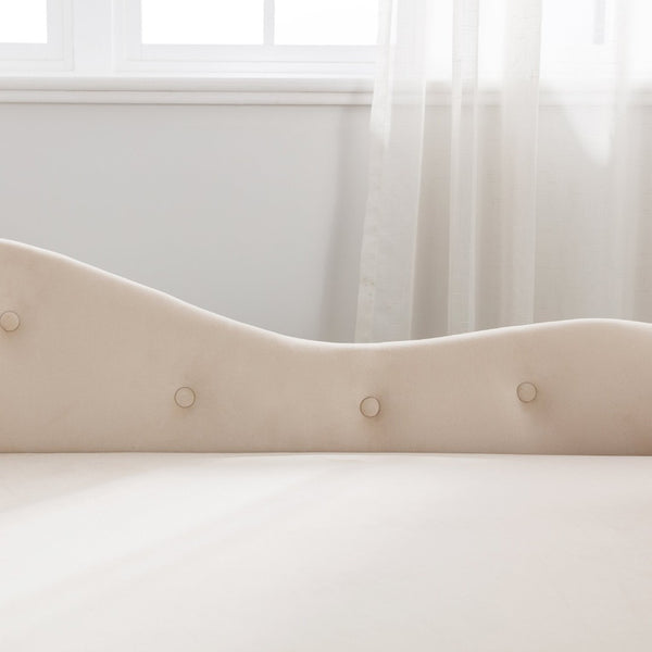 English Elm Beige Velvet Chaise with Hidden Storage Tufted Back Nailhead Trim Rolled Arm Lounge Beige W1170100896