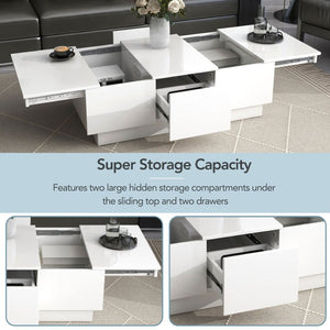 English Elm High-gloss Extendable Coffee Table with Hidden Compartments and Drawers White WF303591AAK