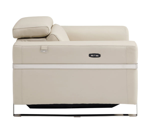 English Elm Global United Italian Leather Power Reclining Loveseat with Usb Port and Chrome Legs B05777830