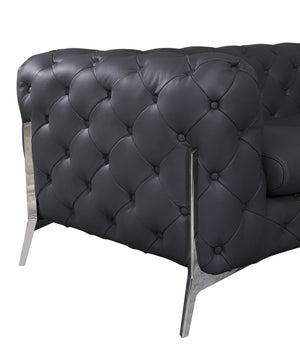 English Elm Global Transitional Top Grain Italian Leather Loveseat with 3-Layer High Density Foam & Chrome Legs Gray B05777752