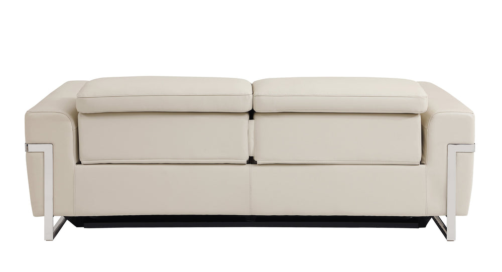 English Elm Global Top Grain Italian Leather Sofa with Power Recliner, Beige, USB Charger, Stainless Legs — LuxeComfort Series B05777829