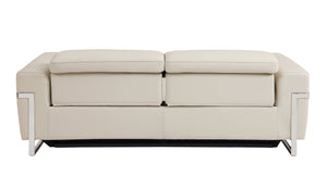 English Elm Global Top Grain Italian Leather Sofa with Power Recliner, Beige, USB Charger, Stainless Legs — LuxeComfort Series B05777829