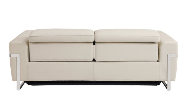 English Elm Global Top Grain Italian Leather Sofa with Power Recliner, Beige, USB Charger, Stainless Legs — LuxeComfort Series B05777829