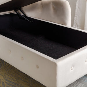 English Elm Beige Velvet Chaise with Hidden Storage Tufted Back Nailhead Trim Rolled Arm Lounge Beige W1170100896