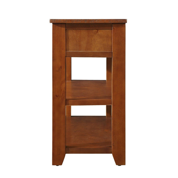 English Elm 48'' Pine Wood Console Table Vintage Entryway Piece with 3 Drawers and Open Shelves Brown W1202P360969