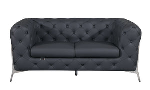 English Elm Global Transitional Top Grain Italian Leather Loveseat with 3-Layer High Density Foam & Chrome Legs Gray B05777752