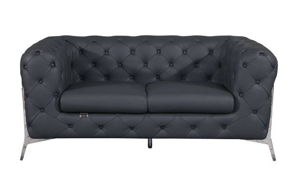 English Elm Global Transitional Top Grain Italian Leather Loveseat with 3-Layer High Density Foam & Chrome Legs Gray B05777752