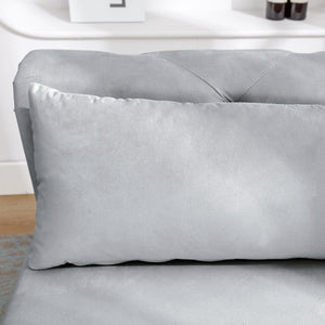 English Elm Beige Velvet Chaise with Hidden Storage Tufted Back Nailhead Trim Rolled Arm Lounge Grey W1170100897