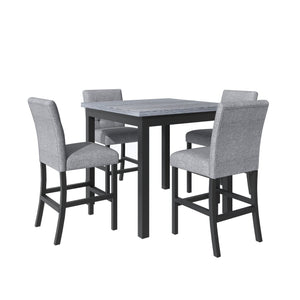 English Elm TOPMAX Counter Height 5-Piece Dining Set — Two-Tone Black Wood & Gray Upholstery, Durable Rubberwood SP000228AAB
