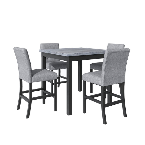 English Elm TOPMAX Counter Height 5-Piece Dining Set — Two-Tone Black Wood & Gray Upholstery, Durable Rubberwood SP000228AAB