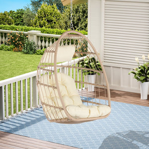 English Elm Outdoor Woven Pe Rattan Egg Swing Chair with Cushioned Seat for Patio or Garden W87470711
