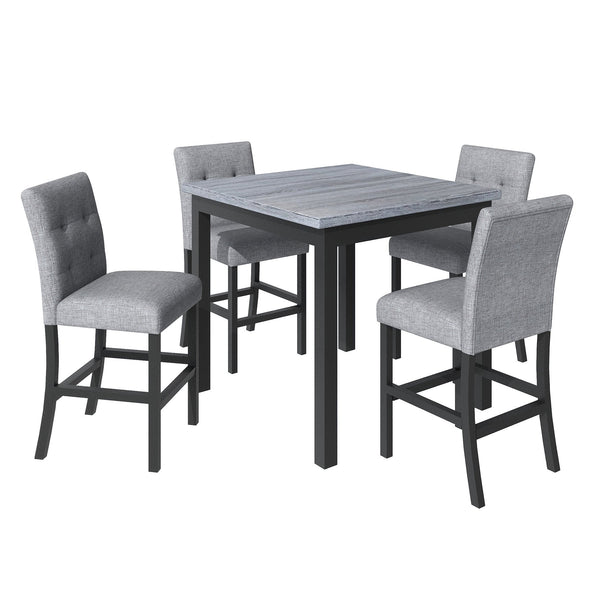 English Elm TOPMAX Counter Height 5-Piece Dining Set — Two-Tone Black Wood & Gray Upholstery, Durable Rubberwood SP000228AAB