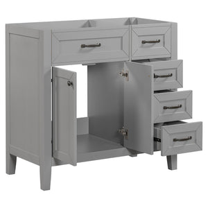 English Elm 36" Matte Bathroom Vanity Base Cabinet with Drawers Rubberwood Frame Modern Storage Grey WF296707AAE