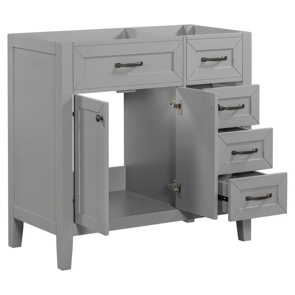 English Elm 36" Matte Bathroom Vanity Base Cabinet with Drawers Rubberwood Frame Modern Storage Grey WF296707AAE