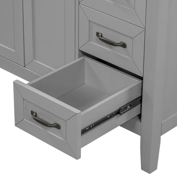 English Elm 36" Matte Bathroom Vanity Base Cabinet with Drawers Rubberwood Frame Modern Storage Grey WF296707AAE