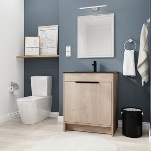 English Elm 30 Inch Freestanding Bathroom Vanity With Elegant Black Ceramic Sink & Soft-Close Cabinet Doors W999S00064