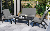 Hearth and Haven Vernon 4 Piece Outdoor Sofa Set with Table and Chairs, Black and Grey