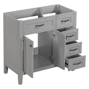 English Elm 36" Matte Bathroom Vanity Base Cabinet with Drawers Rubberwood Frame Modern Storage Grey WF296707AAE