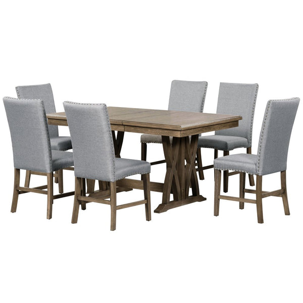 English Elm TOPMAX Mid-Century 5-Piece Round Dining Set for 4 with Upholstered Cross-Back Chairs, Durable Design Gray N717S000015D