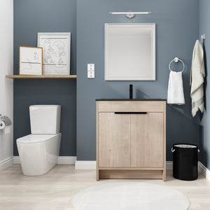 English Elm 30 Inch Freestanding Bathroom Vanity With Elegant Black Ceramic Sink & Soft-Close Cabinet Doors W999S00064