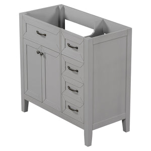 English Elm 36" Matte Bathroom Vanity Base Cabinet with Drawers Rubberwood Frame Modern Storage Grey WF296707AAE
