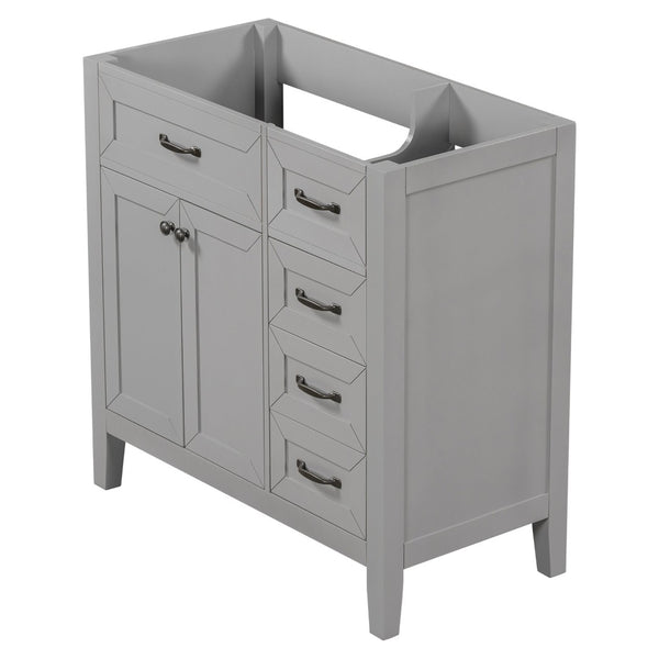 English Elm 36" Matte Bathroom Vanity Base Cabinet with Drawers Rubberwood Frame Modern Storage Grey WF296707AAE