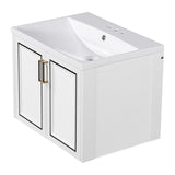 English Elm 24" Wall Mounted Bathroom Vanity With Ceramic Basin, Two Shutter Doors, Solid Wood & Mdf Board, White (One Package)